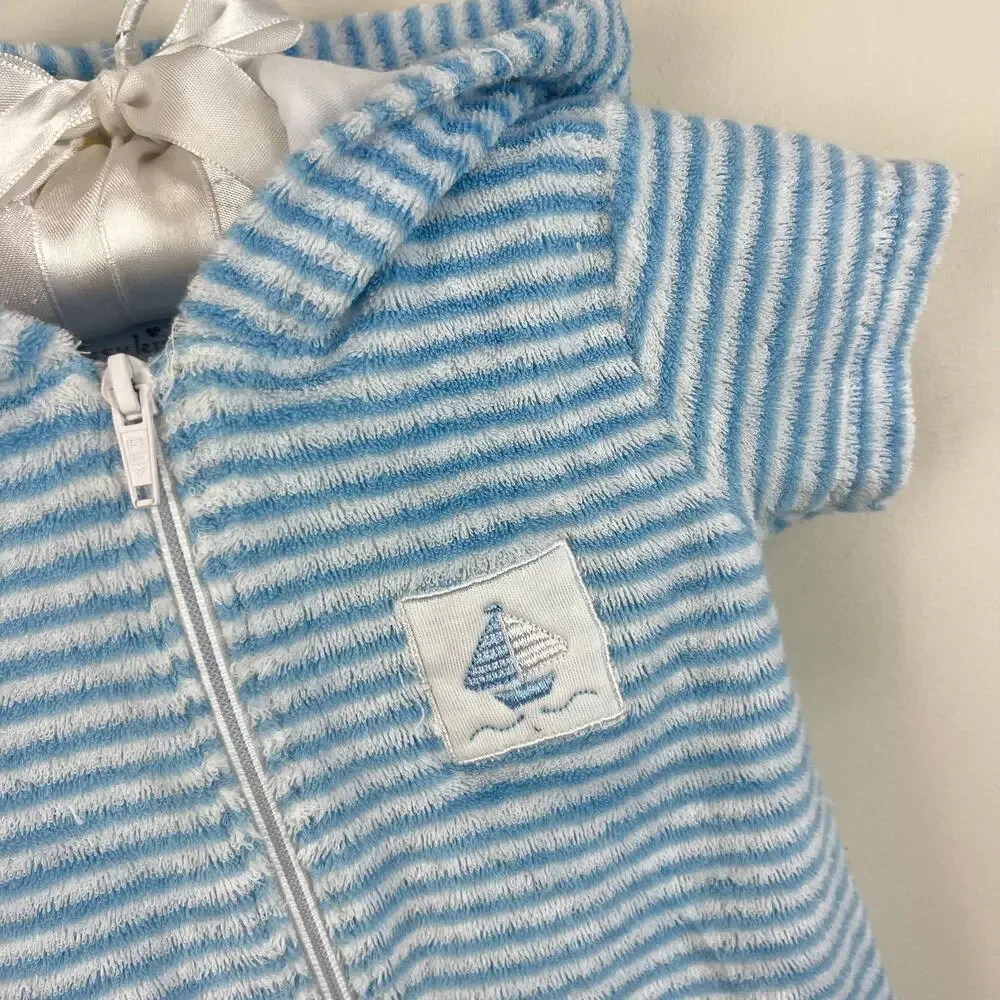 Kissy Kissy Blue Terry Striped Hooded Beach Cover Up Romper 0-3 Months